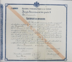 Certificat de absolvire a Scolii Secundare de de fete gradul II, Bucure?ti 1918 foto