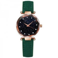 Ceas de dama Geneva Starry Sky, stil Fashion, curea piele, model verde, CS1010 foto