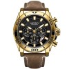 Ceas Barbati MEGIR 2094 Gold , Quartz, Curea Piele, Cronograf, Rezistent la Apa, Lumina, Calendar Complet, Stil Fashion Casual