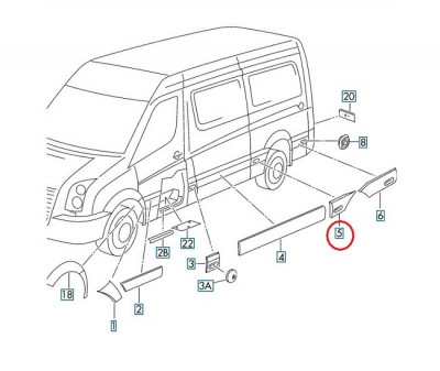 Bandou aripa Mercedes Sprinter 209-524, 07.2006-10.2013, Vw Crafter (2e), 12.2005-04.2017, Spate, partea Stanga, partea din Fata, - doar pt modelul S foto