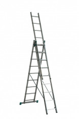 Scara universala cu trei tronsoane, adaptabila pentru asezarea pe trepte, EUROSTIL, 3 x 9, aluminiu, 5.54 m, 340 mm foto