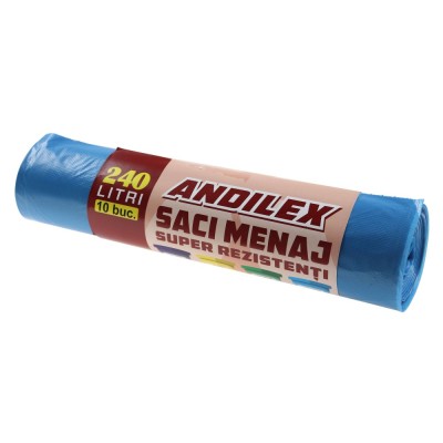 Saci menajeri / gunoi Andilex, super rezistenti, albastru, 240 L, 10 buc foto
