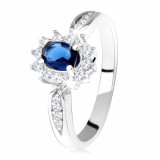 Inel de logodnă argint 925, zirconiu oval, albastru &icirc;nchis, contur transparent - Marime inel: 51