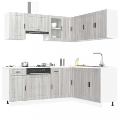 vidaXL Set de dulapuri de bucătărie 11 piese &bdquo;Porto&rdquo; lemn Sonoma gri 3314967