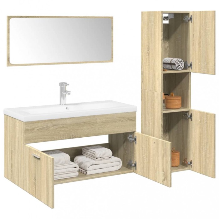 Set mobilier de baie, 3 piese, stejar sonoma, lemn prelucrat
