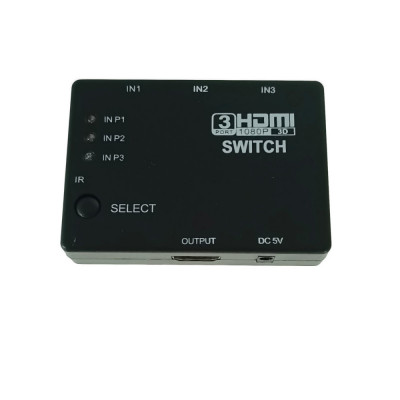 Switch HDMI FHD 1080p, cu 3 porturi de intrare si 1 port de iesire, cu telecomanda, negru foto