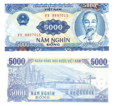 Vietnam 5 000 5000 Dong 1991 P-108 UNC foto