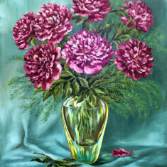 Tablou canvas Flori, bujori, mov, pictura, buchet, 50 x 75 cm