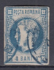 ROMANIA 1868 LP 23 REGELE CAROL I CU FAVORITI 4 BANI ALBASTRU STAMPILAT