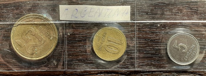 SET 3 MONEDE ARGENTINA - 5 CENTAVOS 1993, 10 SI 25 CENTAVOS 1992, STARE AUNC/UNC