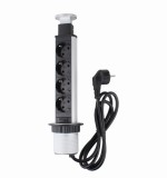 Priza schuko incastrabila in blat de birou sau bucatarie, 4 posturi 220-240VAC 16A cablu 1.8m, pop-up