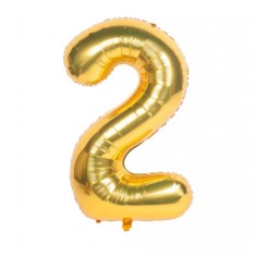 Balon din folie flippy, cifra 2, 81 cm, pentru aer sau heliu, auriu