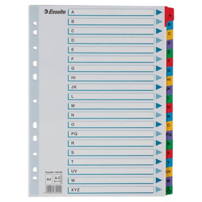 Separatoare Index din Carton Esselte Mylar, A4, Tip Index Alfabetic A-Z, Taste Laminate, Multicolor, Separator Index, Separatoare Carton Index, Separa foto