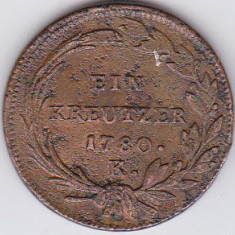 1.Austria Ungaria 1 EIN KREUTZER kreuzer 1780 K Kormoczbanya Maria Tereza,patina