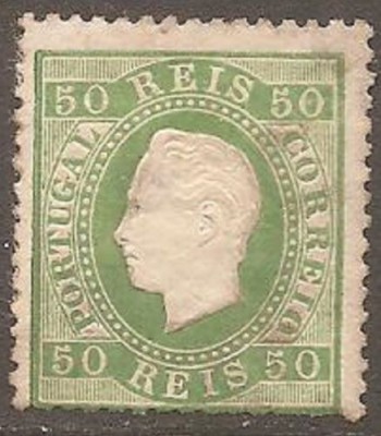 Portugal 1871 King Luis I 50R green K.12 1/2 Mi.39xB MH AM.388 foto