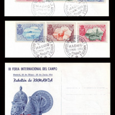 1956 Exil Romania - 2 CP filatelice Pavilionul Romanesc la Expo Agricola Madrid