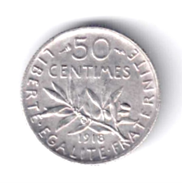 FRANTA 50 CENTIME 1918 ARGINT XF