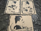 Lot 3 lucrari, tus, Cik Damadian, pret/buc, 12x17 cm, caricaturi, hart.razboi, Portrete, Grisaille, Avangardism
