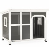 PawHut Căsuță pentru C&acirc;ini cu Ferestre Laterale, Bază Detașabilă și Acoperiș Rabatabil, 90x62x71 cm, Gri Deschis | Aosom Romania