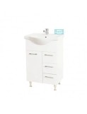 Baza si lavoar ceramic GN1531, mobilier baie stativ 55 cm, front MDF, 2 usi, 2 sertare, balamale soft close, picioare cromate reglabile, alb