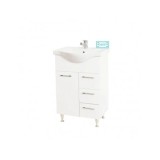 Baza si lavoar ceramic GN1531, mobilier baie stativ 55 cm, front MDF, 2 usi, 2 sertare, balamale soft close, picioare cromate reglabile, alb