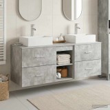 Cumpara ieftin Set dulap baie 3 buc. Gri Beton 129 x 41 x 79,5 cm