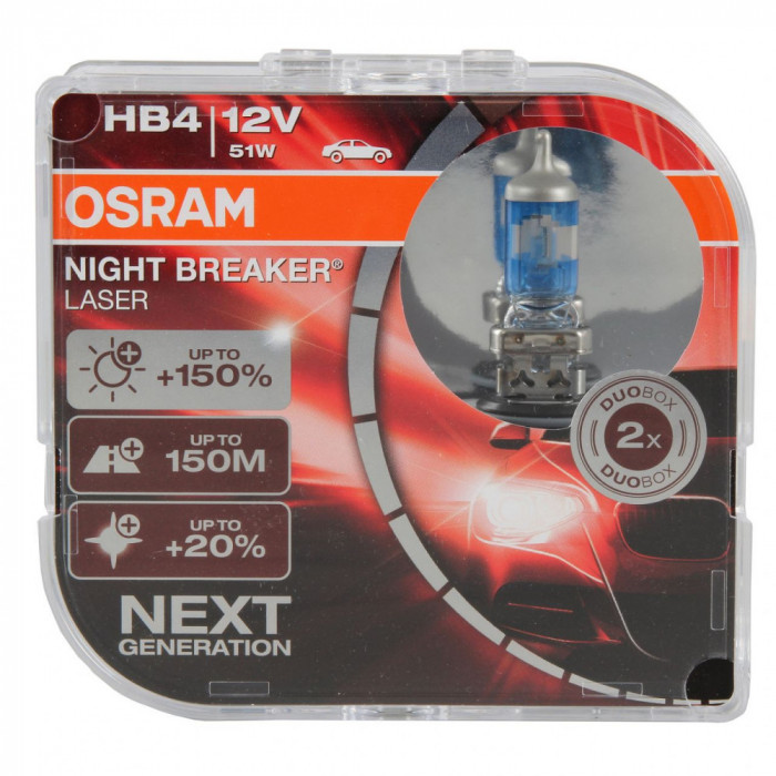 Set 2 Buc Bec Osram HB4 12V 51W P22d Night Breaker Laser Next Generation +150% 9006NL-HCB