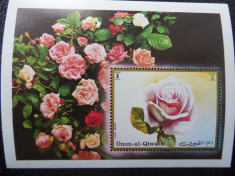Bloc timbre flora flori trandafiri plante UMM AL QIWAIN nestampilate foto