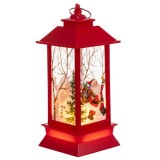 Felinar decorativ cu lumanare LED, motive de Craciun, inaltime 12.5 cm, rosu