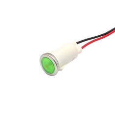 Indicator LED snap de panou din plastic, 12.5mm, 2 fire 20cm, verde, 12-24V DC, IP65, FL1P-12.5QW-2-GREEN