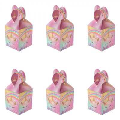 Set Cutii Carton Prajituri, Model Unicorn, Culoare Roz, 9.9x8.5x8.5cm, 6 Bucăți foto