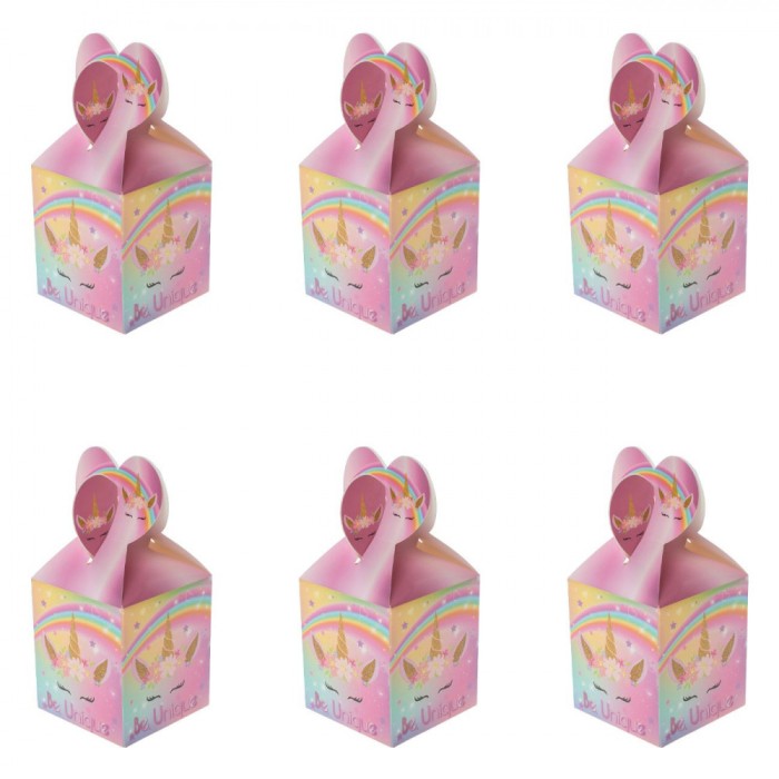 Set Cutii Carton Prajituri, Model Unicorn, Culoare Roz, 9.9x8.5x8.5cm, 6 Bucăți