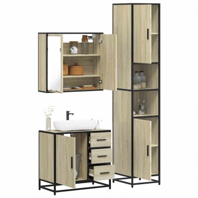 Gossi set mobilier de baie, 3 piese, stejar sonoma, lemn prelucrat foto