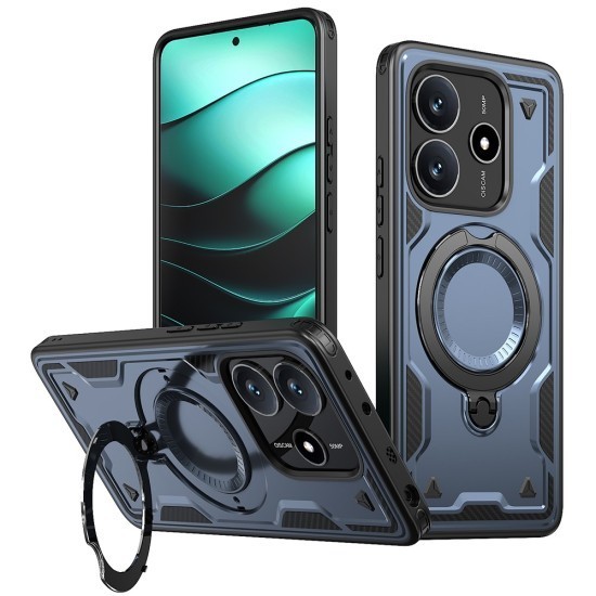 Husa military armour cu inel metalic, ALC MOBILE, compatibila cu Xiaomi Redmi Note 14 4G, Albastru