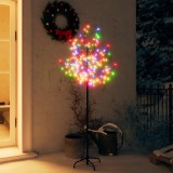 Pom Crăciun, 120 LED-uri lumină colorată, flori de cireș, 150cm