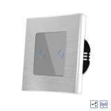 Cumpara ieftin Intrerupator dublu touch cap scara/cruce Luxion RF433, sticla si aluminiu gri