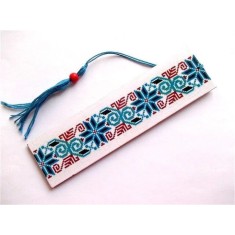 Semn de carte cu motiv traditional rosu si albastru, semn de carte pe lemn 36272