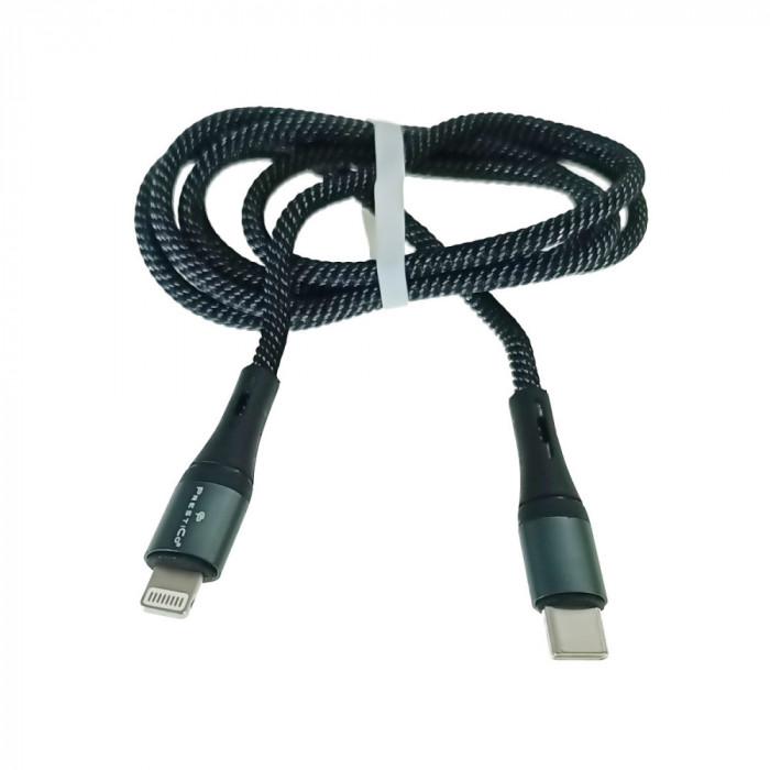 Cablu USB Tip C tata la conector tip lightning, PrestiCo T10, PD 30W, lungime 100 cm, negru