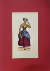 FEMEIE JAVANEZA DE RANG SUPERIOR , GRAVURA COLOR , SECOLUL XIX foto