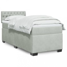 vidaXL Pat box spring cu saltea, gri deschis, 90x190 cm, catifea 3286192