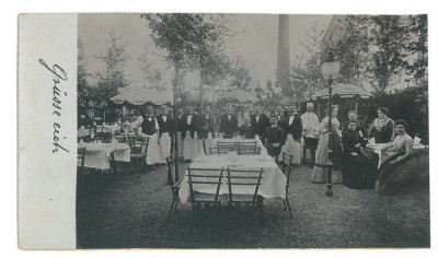 4308 - ORADEA, Restaurant - old postcard (13,5/7,5 cm) real PHOTO - used - 1903 foto