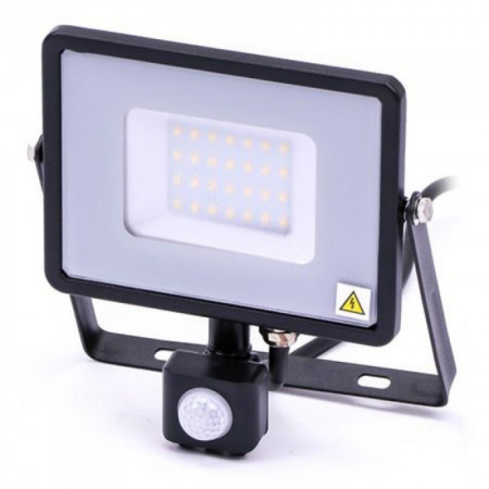 Reflector LED SMD cu senzor miscare, 30 W, 2400 lm, 4000 K, protectie IP44, Negru/Gri