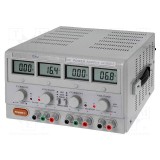 Sursa de alimentare, AXIOMET, AX-3005D-3, LCD, 3 canale, pentru experimente de fizică și inginerie electrică, Setare tensiune cu buton rotativ