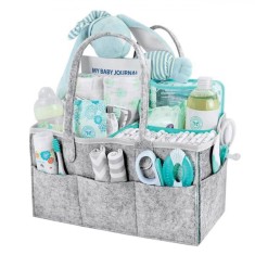 Organizator Geantă Depozitare, Model Bebe, Pasla, Culoare Gri, Dimensiuni 33x23x18cm, Separatoare Detasabile, 8 Buzunare Laterale