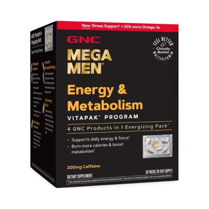 Gnc Mega Men Energy &amp; Metabolism Vitapak Program, Complex De Multivitamine
