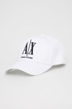 Armani Exchange șapcă de baseball din bumbac culoarea alb, cu imprimeu