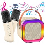 SET KARAOKE DIFUZOR FĂRĂ FIR DOUĂ MICROFOANE BT COLORURI PORTABIL RGB