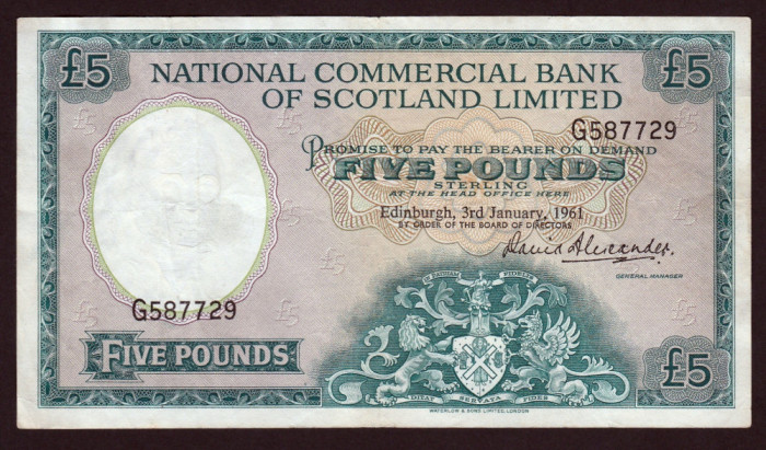 Scotia 5 Pounds Scotland National Commercial Bank s587729 1961 P#270