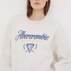 Abercrombie & Fitch bluza femei, culoarea bej, cu imprimeu