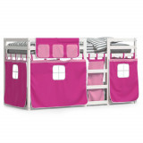Cumpara ieftin Pat supraetajat cu perdele, roz, 90x200 cm, lemn masiv pin